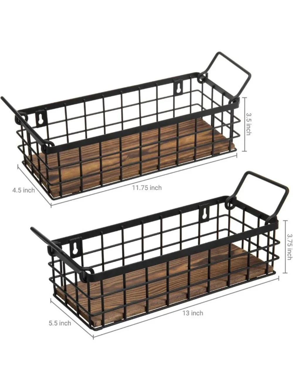 Set of 2 Black Wire Storage Baskets for Organizing Shelves & Pantry Decor